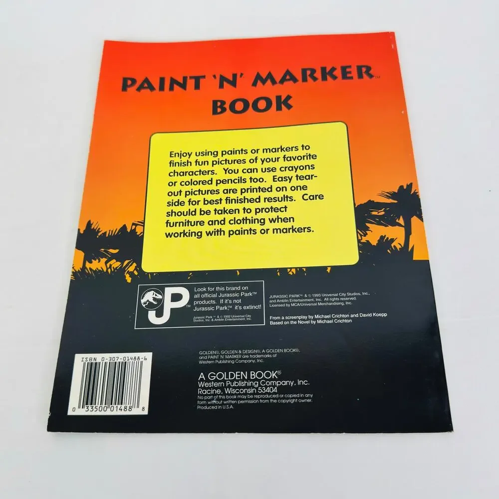 Vtg 1993 Jurassic Park‎ Golden Paint 'N' Marker Book Dinosaurs Kids Art Coloring